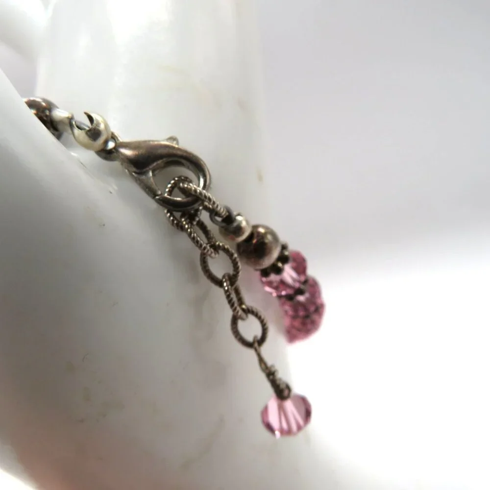 Vintage Pink Crystal Bead Bracelet Metal Spacer Beads‎ Extender